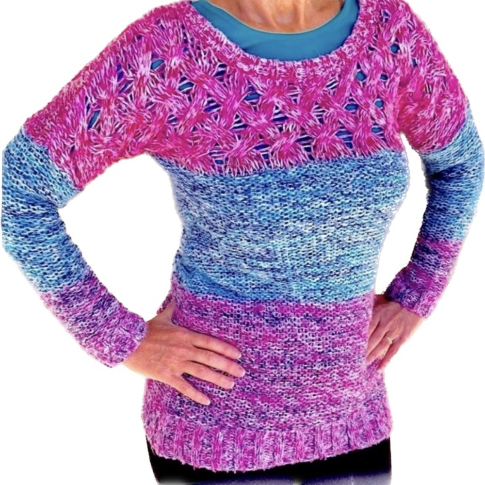 Keds knit tunic sweater lattice heather jewel tone teal and raspberry